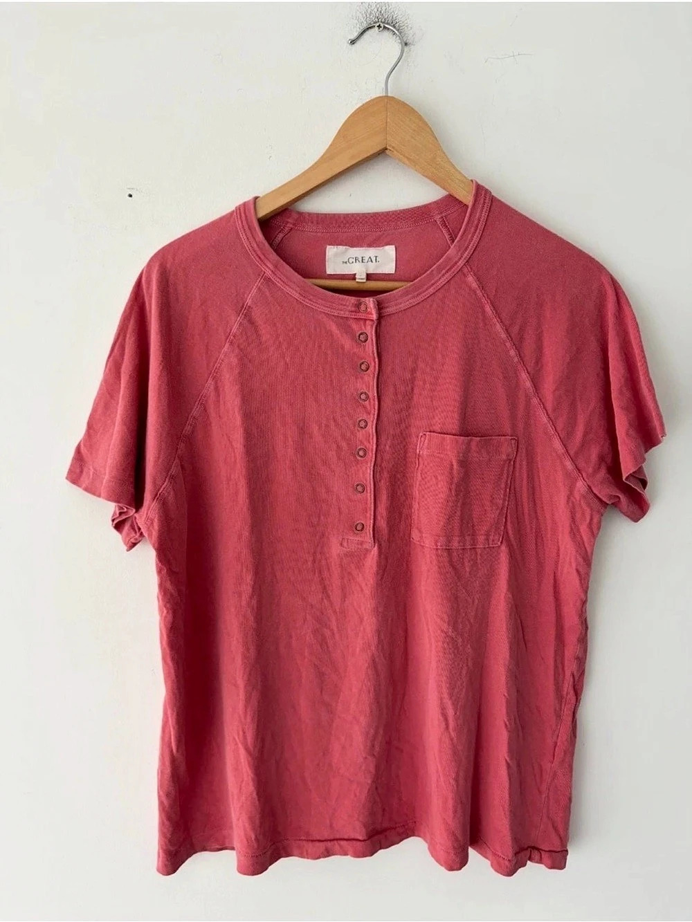 The Great Short Sleeve Henley in Pink Small
